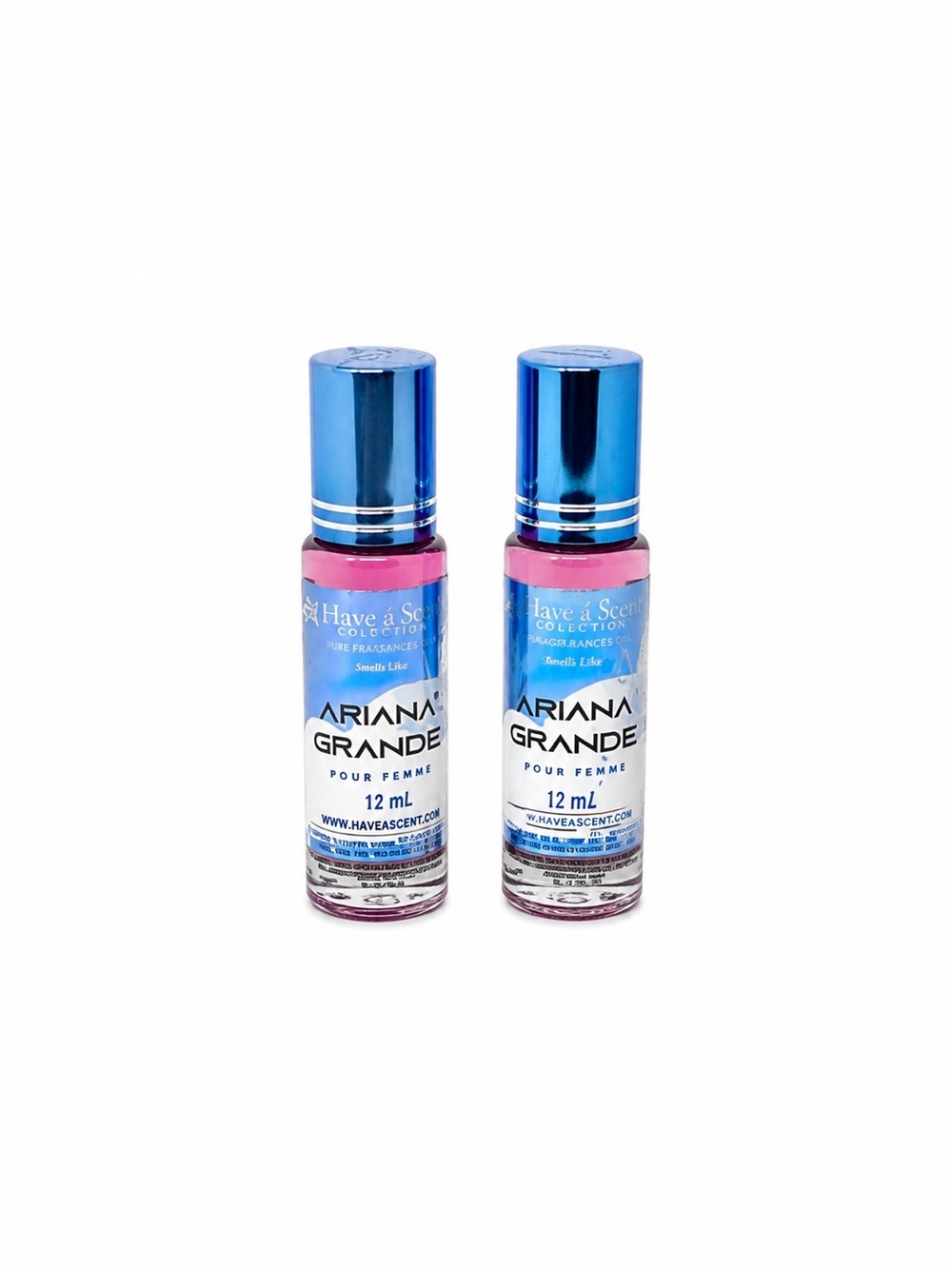 Ariana Grande Pour Femme Roller Bottles with Blue Caps and Pink Liquid